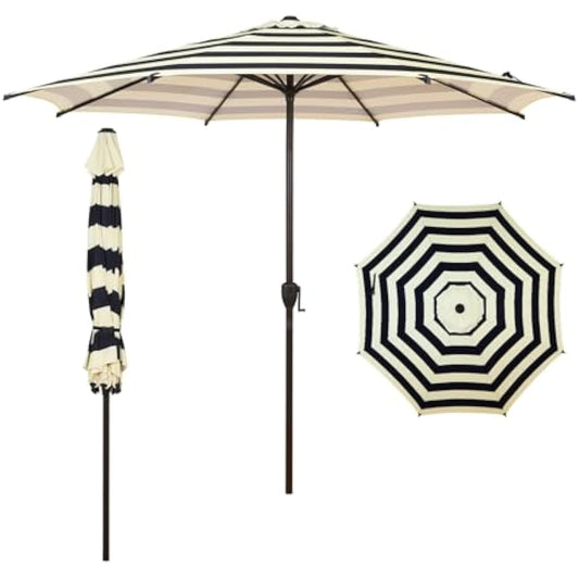 Abba Patio 9FT Lyon Outdoor Patio Umbrella Outdoor Table Umbrella with Push Button Tilt and Crank Market Umbrella 8 Sturdy Ribs UV Protection Waterproof for Garden Deck Backyard Pool, Black & Ivory
