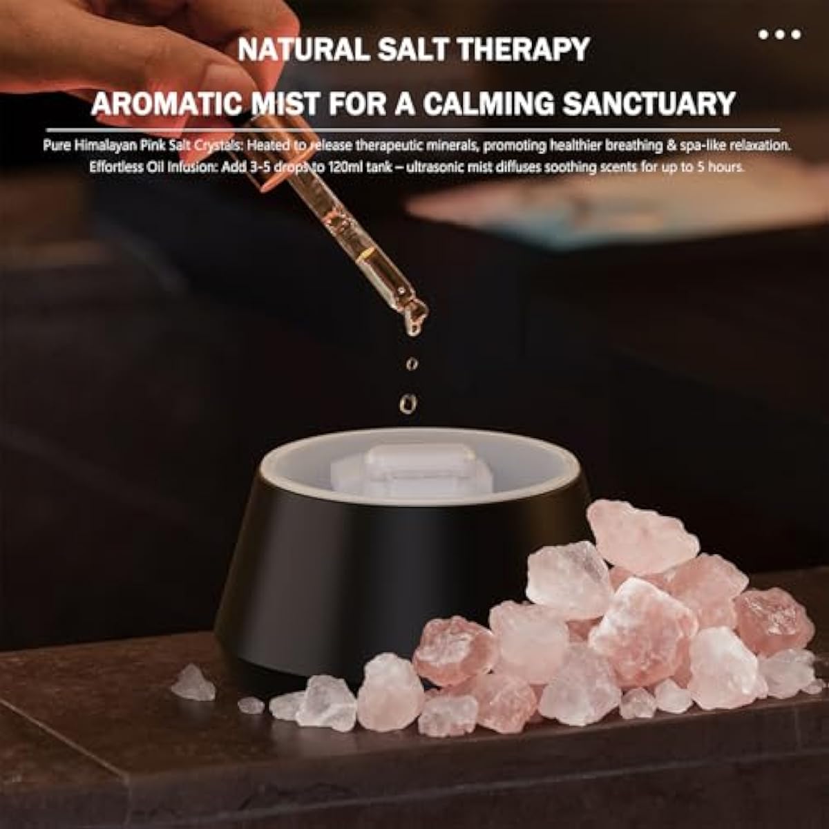 Flame Essential Oil Diffuser, Aromatherapy Diffuser with 7 Colors Firelight, Ultrasonic Cool Mist Mini Flame Humidifier Diffuser with Waterless Auto-Off & Timer for Home Office (Black)