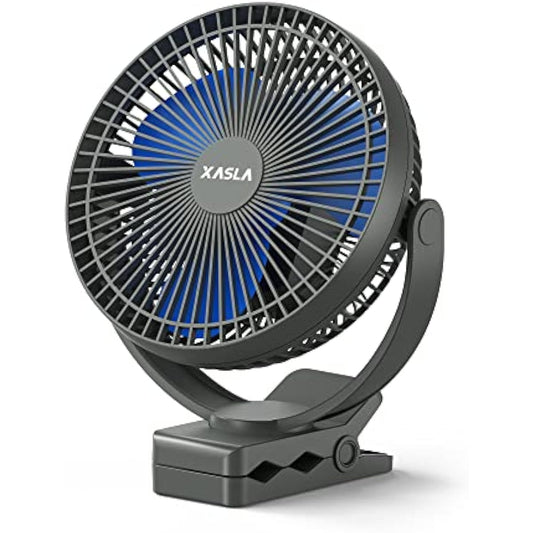 xasla 10000mAh Portable Rechargeable Clip on Fan, 8-inch Battery Operated, 4 Speeds, 24 Hours Work Time for Outdoor, Camping, Golf Cart, Home & Office Use (Blue)