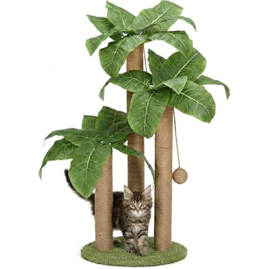 31.5Inch Cat Scratching Post,Cat Scratcher Tree with 3 Scratching Poles & 2 Interactive Dangling Balls,Cats Scratching Posts for Indoor Kitten & Adult Cats