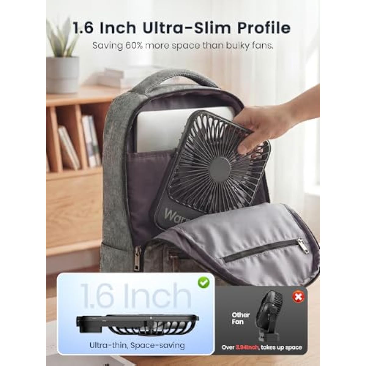 Warmco 10000mAh Portable Travel Fan 7-inch, Max 24H Runtime, Ultra-thin Quiet Rechargeable Battery Operated Desk Fan with Digital Display for Camping, Office, Bedroom, Cruise Essentials