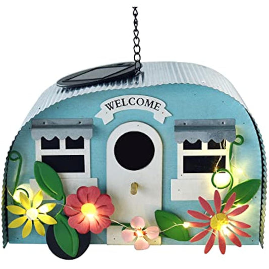 BAYN Bird Houses for Outside Decorative with 10 LEDs Solar String Lights Humming Bird Houses for Outside Hanging Handwork Bird Nest Garden Decor Outdoor