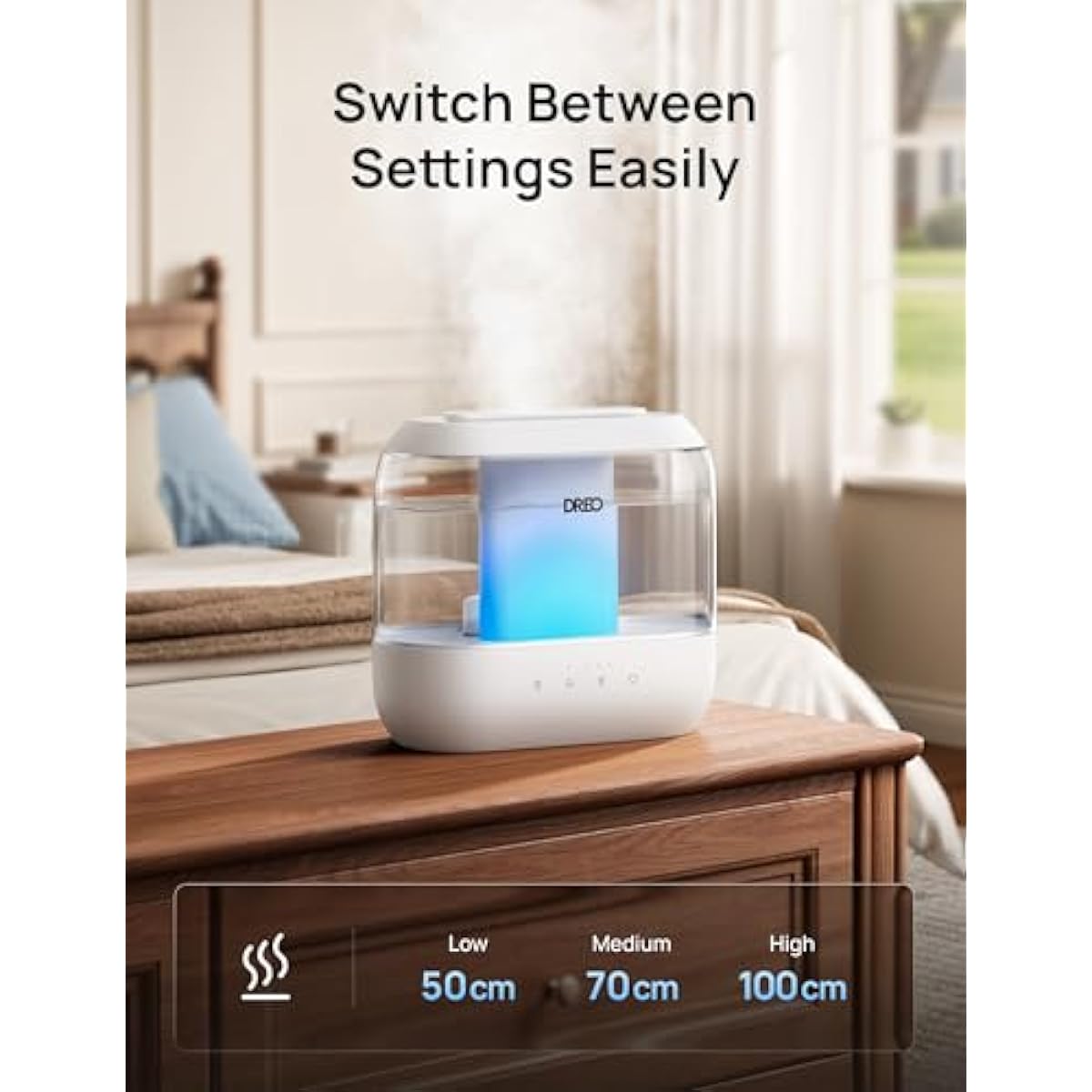 Dreo Humidifiers for Bedroom, 4L Top Fill for Large Room, 36H Runtime, 28 dB Quiet Supersized Cool Mist Air Humidifier for Baby Nursery, Plants, Indoor, Night Light, Easy to Clean & Fill, White