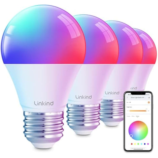 Linkind Smart Light Bulbs, Smart Bulb That Work with Alexa & Google Home, LED Light Bulbs Color Changing, 104 Preset Scene, Music Sync, A19 E26 2.4GHz RGBTW WiFi Bluetooth Light Bulb 60W, 800LM, 4Pack