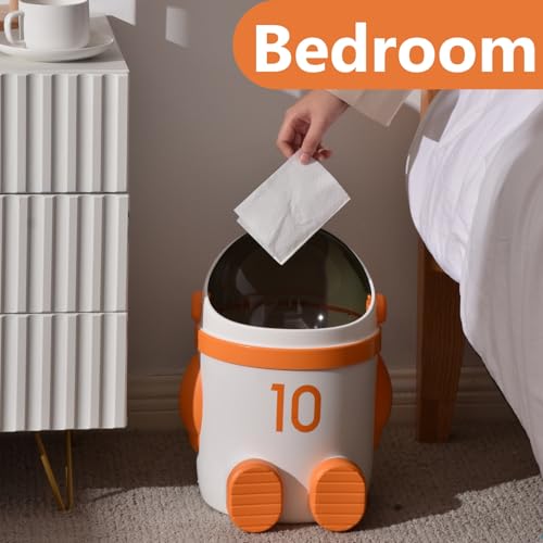 URALFA Astronaut Trash Can, 12 Liter /3.2 Gallon Bathroom Trash Can with Lid, Cute Garbage Can for Kids, Plastic Garbage Can with Swing Lid, Spaceman Wastebasket for Bedroom, Dorm, Living Room, Orange