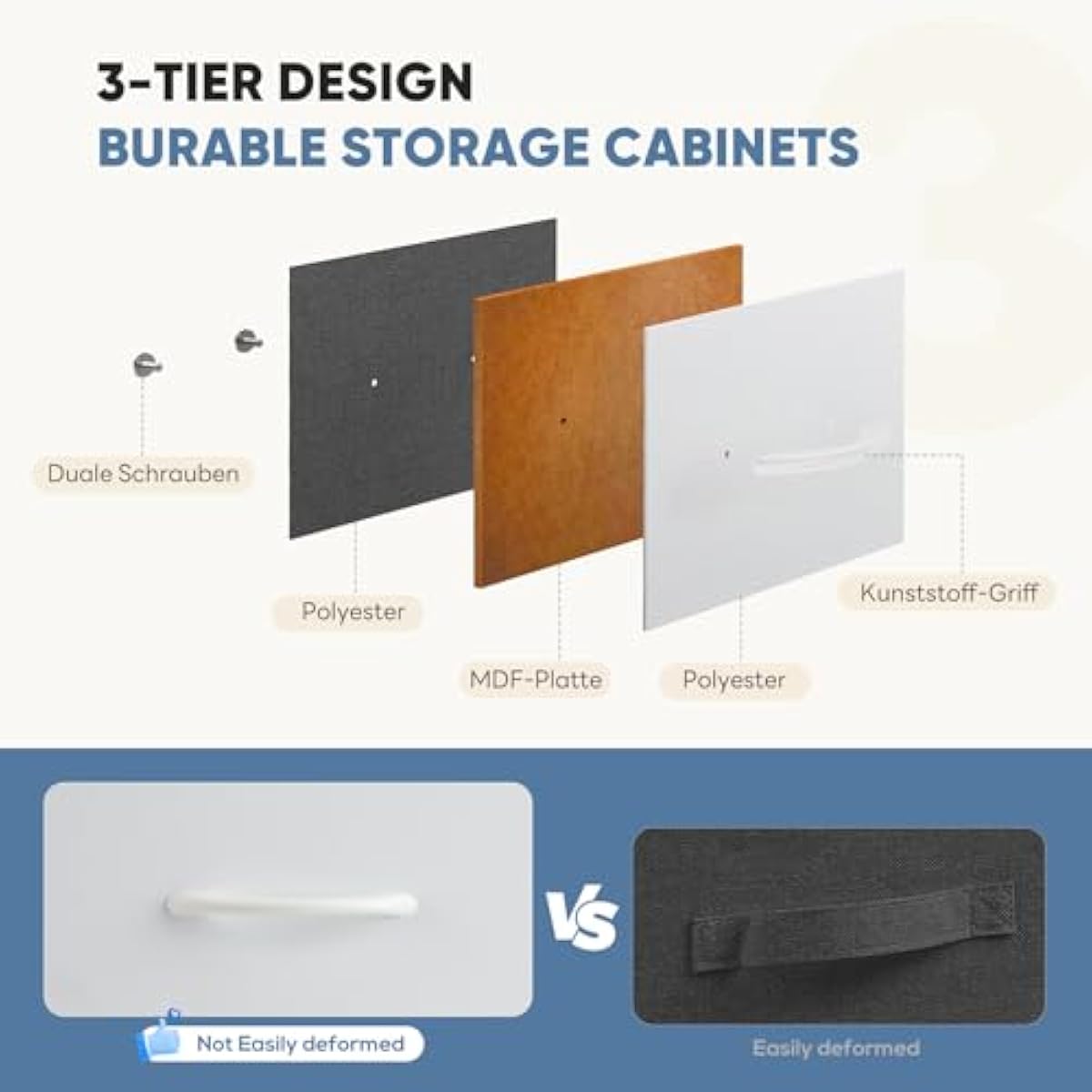 DUMOS Dresser for Bedroom, Storage Organizer with 9 Drawers, Chest of Drawers with Fabric Bins, Sturdy Metal Frame, Wood Tabletop for Guest Room, Closet, Entryway, White