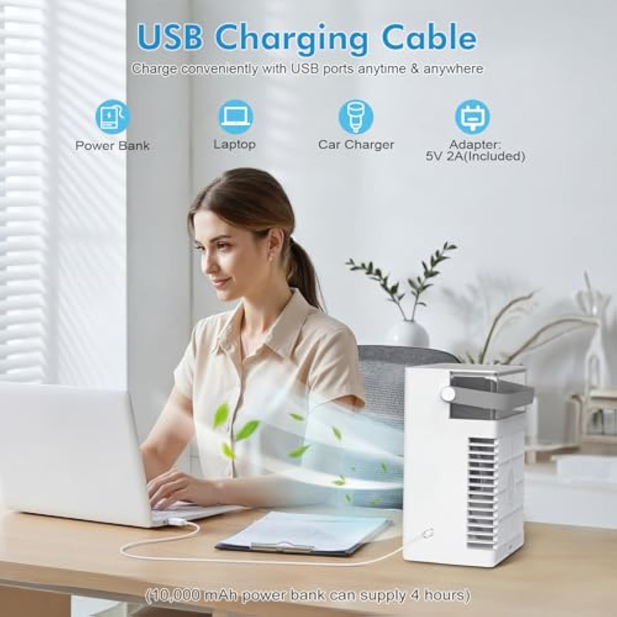 Portable Air Conditioners, 4-Speed Mini Air Conditioner, 3-in-1 Personal Cooling Fan, Small AC Unit With 1000ml Water Tank, 2/4/6H Timer, USB Powered (5V 2A Adapter Included) for Bedroom Office Desk