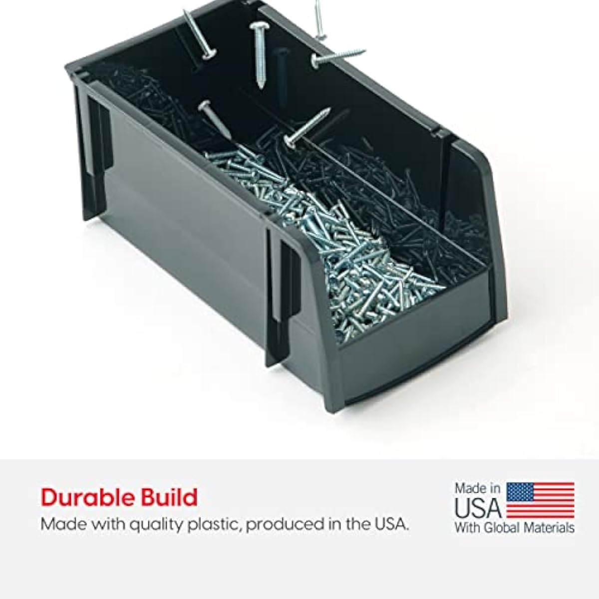 IRIS USA Large Stackable Storage Bins, 8-Pack, 13"L x 6"W x 5"H, |Made in USA|, Plastic Open Front Shelf Bin for Organizing Parts, Hardware, Tools, Supplies, Garage Shelf, Pantry - Black