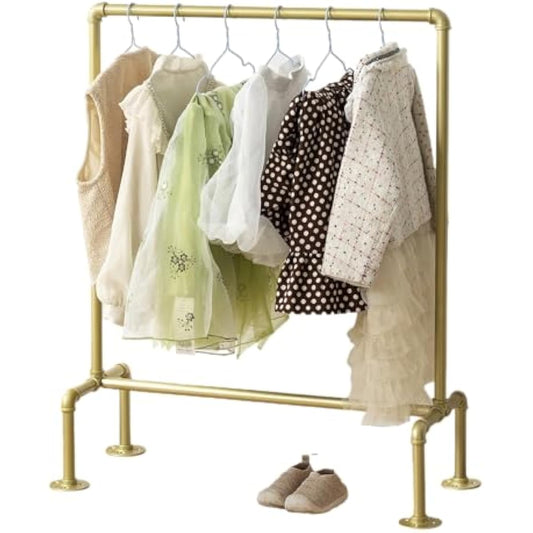 Kids Pipes Dress up Racks, Kids Clothing Racks, Child Garment Racks, Hanging Clothes Rod Storage Shelf Organizers Shelves Shelving, Gold Metal