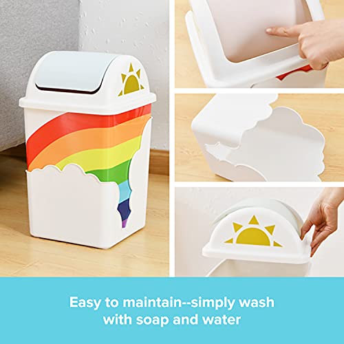 Rainbow Trash Can I Waste Basket for Kids Room - Swing Top Trash Can with Lid - Spill Proof Garbage Can for School & Daycare - For Baby Nursery and Rainbow Themed Room Rainbow Newborn Gift