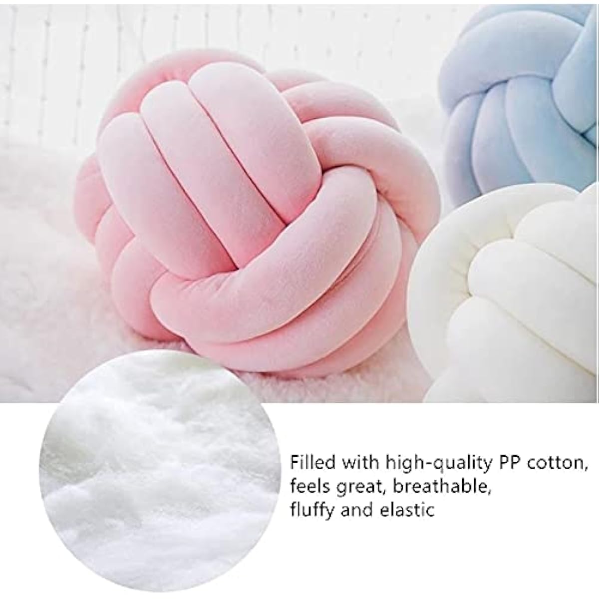 Knot Pillow Ball Round Cushion Pillows, Children Room Decoration Plush Toys Calming Stress Relief Toy (Yellow,8.5in/22cm)