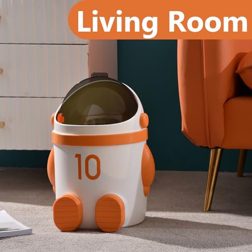 URALFA Astronaut Trash Can, 12 Liter /3.2 Gallon Bathroom Trash Can with Lid, Cute Garbage Can for Kids, Plastic Garbage Can with Swing Lid, Spaceman Wastebasket for Bedroom, Dorm, Living Room, Orange