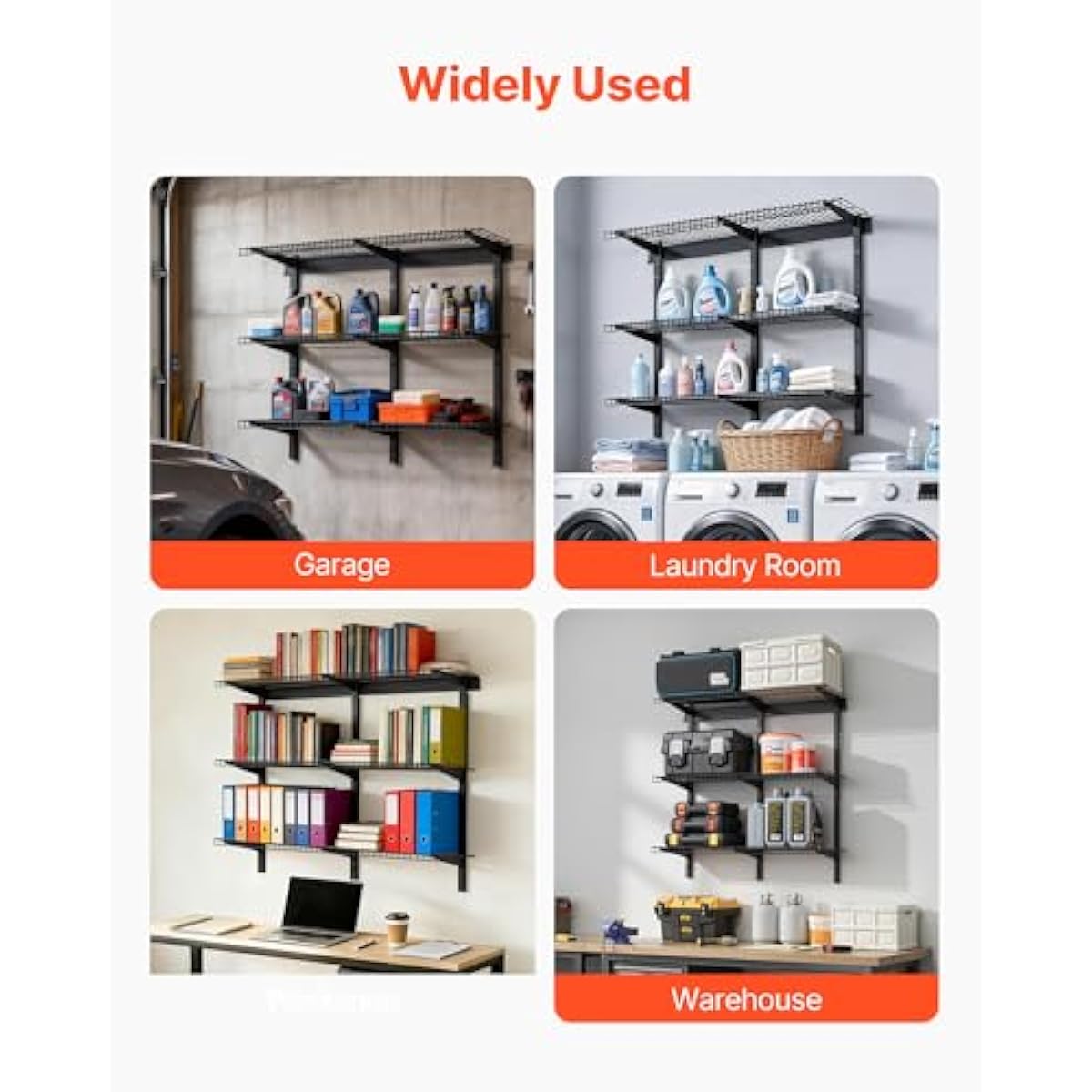 VEVOR 3-Tier Heavy Duty Wall Garage Shelving, 1 x 3 ft Steel Wall Mounted Shelving Unit, 11 x 36 Inch Per Shelf Floating Storage Metal Rack for Garage with 450 lbs Total Weight Capacity, Black