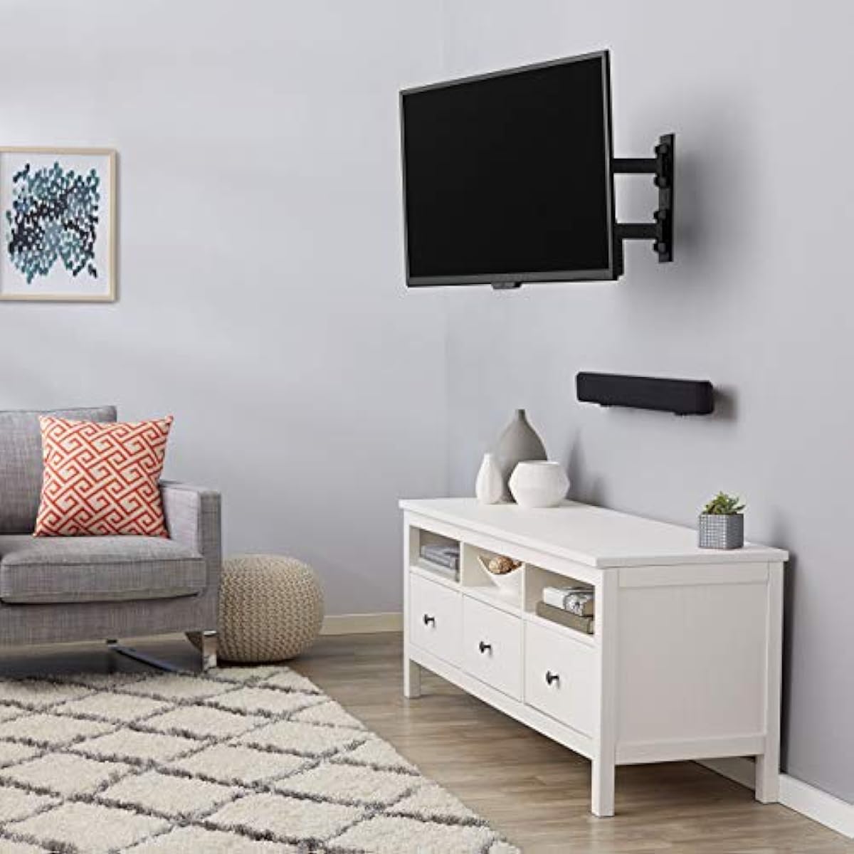 Amazon Basics Full Motion Articulating TV Wall Mount, with Swivel and Tilt, for 26" to 55" TVs and Flat Panels up to 80 Lbs, VESA Compatible, Black