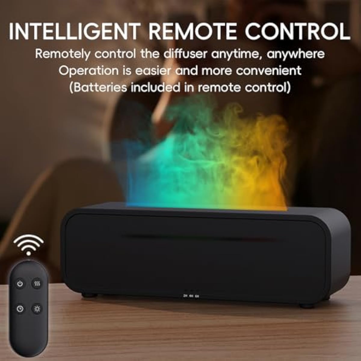 Essential Oil Diffuser, Flame Fire Oil Diffuser, 250ml Cool Mist Aromatherapy Humidifier, Scent Aroma Diffuser with 7 Colors Light, Remote Control, Timer & Auto-Off for Home Room (Black)