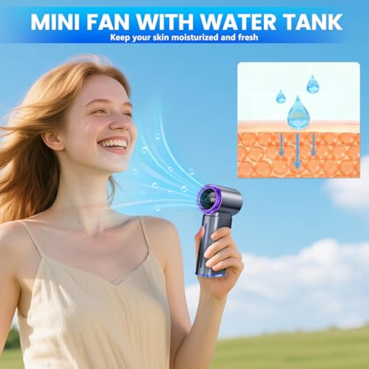 Portable Handheld Fan, Powerful Mini Hand Held Fan, 5000mAh Rechargeable, Digital Display, 1-199 Speeds Adjustable, Personal Fan for Travel Outdoor Camping Home Makeup Commuting, Gifts for Women Men