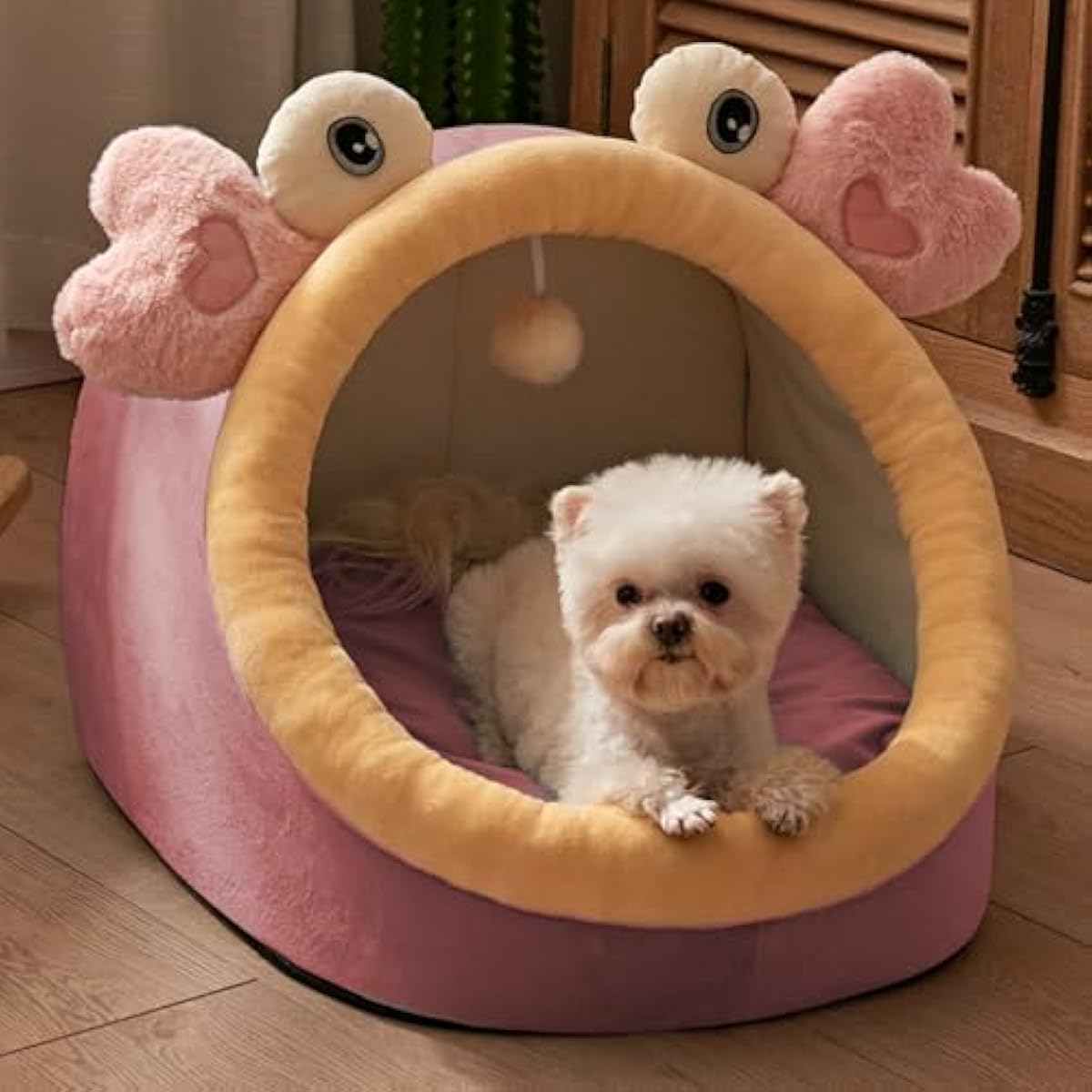 Warm Soft Cave Dog Bed & Cat Bed - Cute Indoor Pet Bed for Cats Up to 16 Lb, Small Dogs & Puppies, Cozy Cave Design for Cats and Puppies(Pink Rabbit,18.5''X14.17''X16.14'')