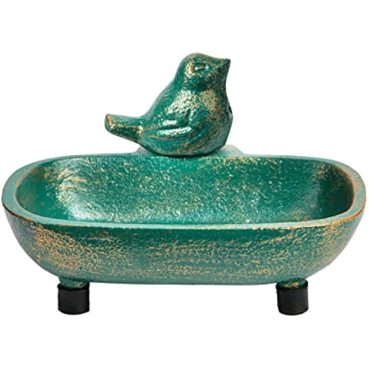 Sungmor Heavy Duty Cast Iron Hand Soap Holder - Lovely Bird Shaped & Antique Green Finish - Decorative Tabletop Soap Dish Tray for Kitchen Bathroom Sink - Practical Bath Soap Box Container