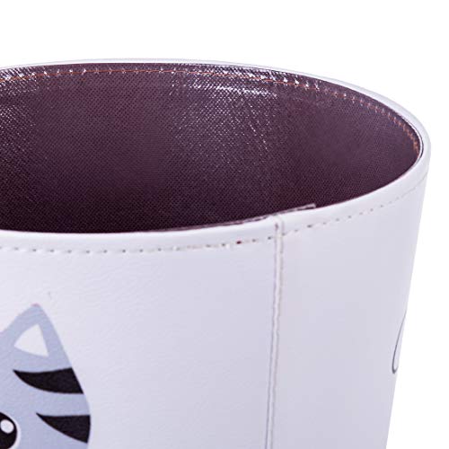 10L/2.64 Gallon Trash Can, Decorative Waste Basket, PU Leather Waste Paper Basket, Waterproof Garbage Can for Bathroom, Bedroom, Office, Kitchen and Living Room - Cat-2