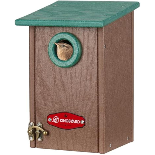 Kingsyard Recycled Plastic Bird House for Outdoors - Weatherproof Wren Bird Nesting with Predator Guard & Air Vents, Green