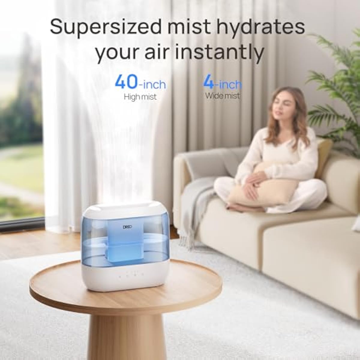 Dreo Humidifiers for Bedroom, 4L Top Fill for Large Room, 36H Runtime, 28 dB Quiet Supersized Cool Mist Air Humidifier for Baby Nursery, Plants, Indoor, Night Light, Easy to Clean & Fill, Blue