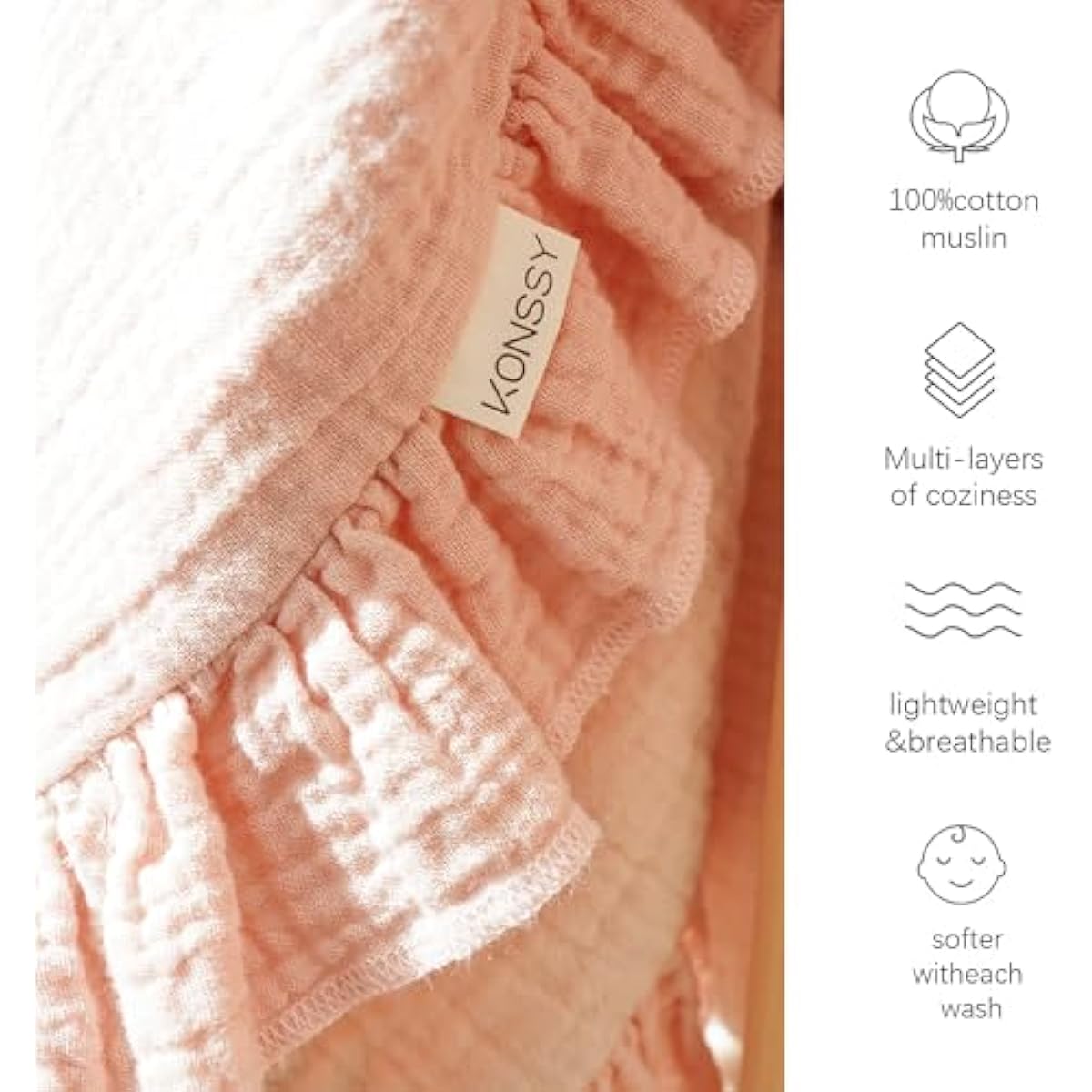 Konssy Flounce Muslin Baby Blanket for Girls Boys, 100% Cotton Soft Crib Swaddle Blankets, Reversible & Breathable Nursery Bedding for Newborns Toddlers, 40 x 36 Inches (Deer)