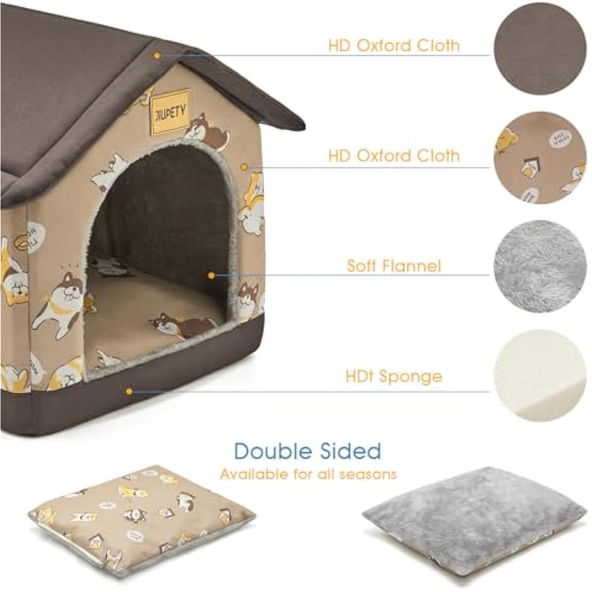 Jiupety Dog House Indoor, L Size Indoor Dog House for Medium Dog, Warm Cave Sleeping Nest Bed for Cats and Dogs, Brown