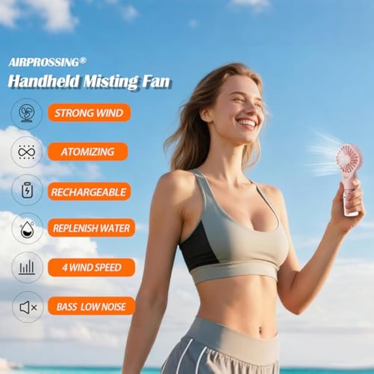 3 Pack Misting Fan Portable - Handheld Mini Rechargeable with 4 Speeds & Water Mist - Ideal for Travel, Camping, Outdoor, Home, Office, Makeup,Commute