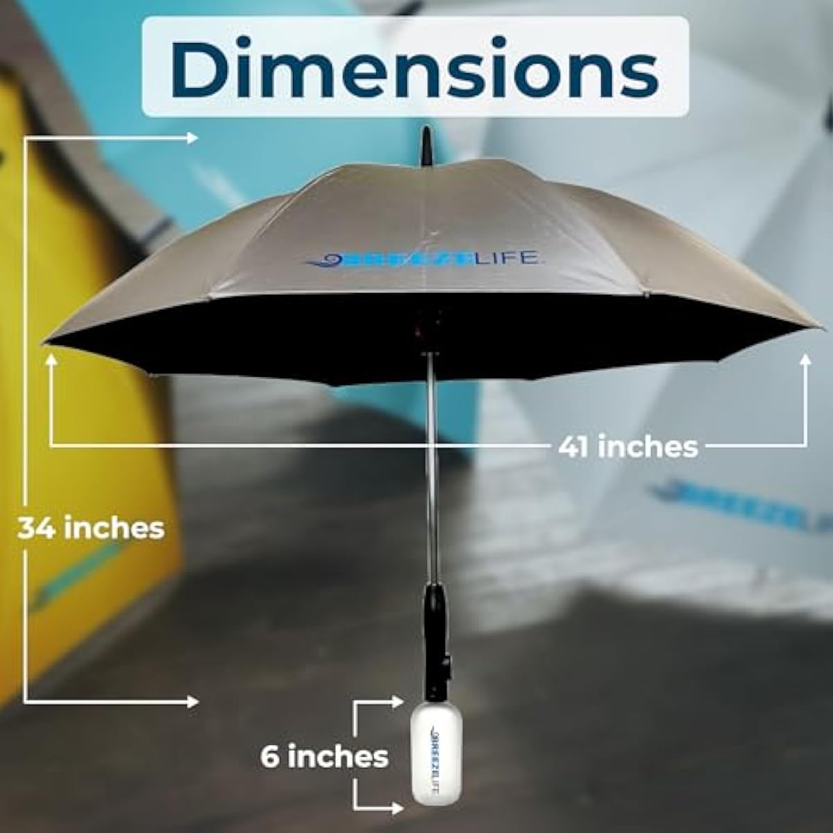 Breeze Life Original Mister Breeze (Silver Design) – Sun Umbrella with Fan and Mist Spray – Portable Fan Umbrella with Mister, 41" UV Shade, 3–4 Hr Runtime – Ideal for Festivals, Beach & Sports