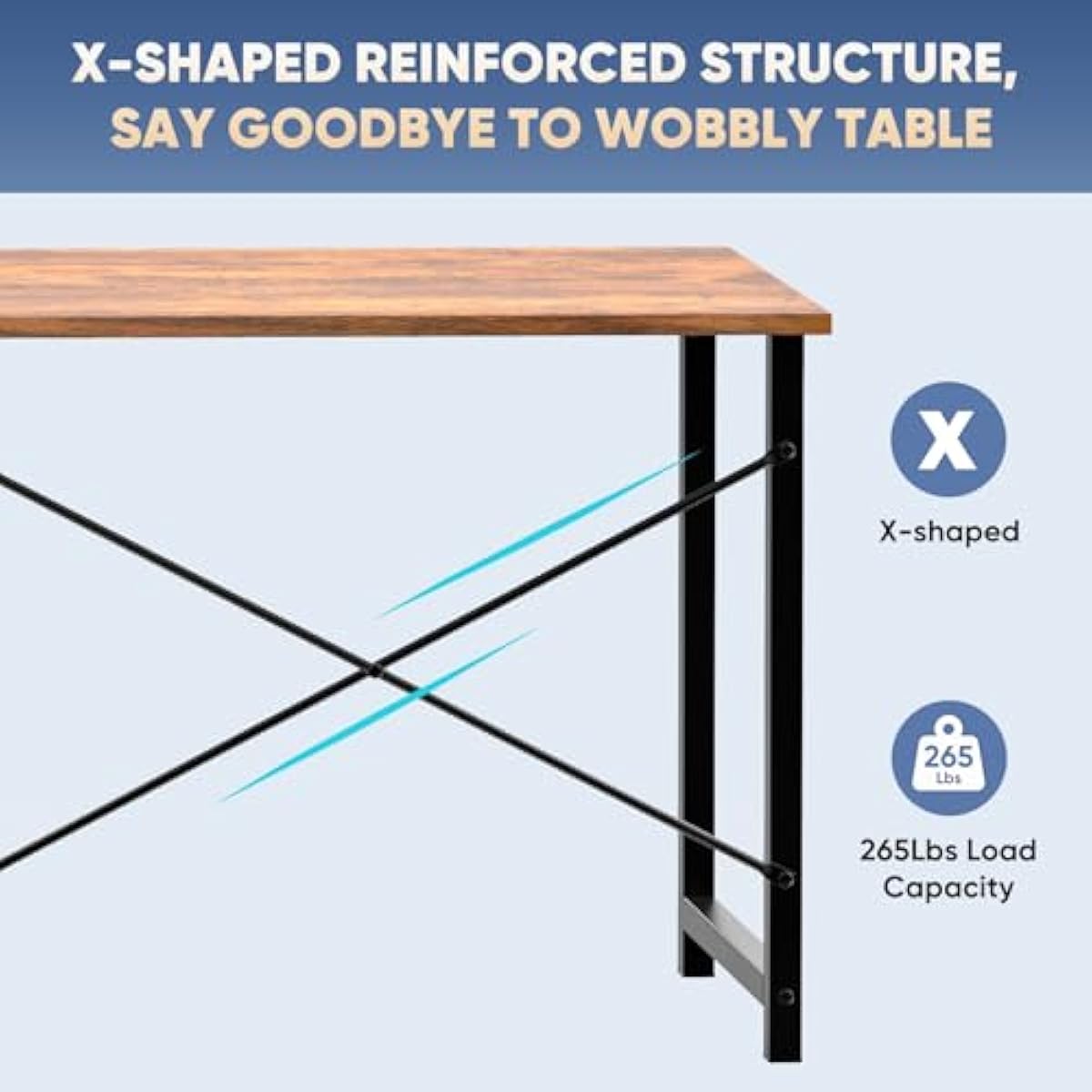 DUMOS 47 Inch Computer Desk for Home Office, Modern Writing Study Table Simple Modern Style for Bedroom Small Space, Large Work Desks with X-Shaped Reinforcement, Wood Brown