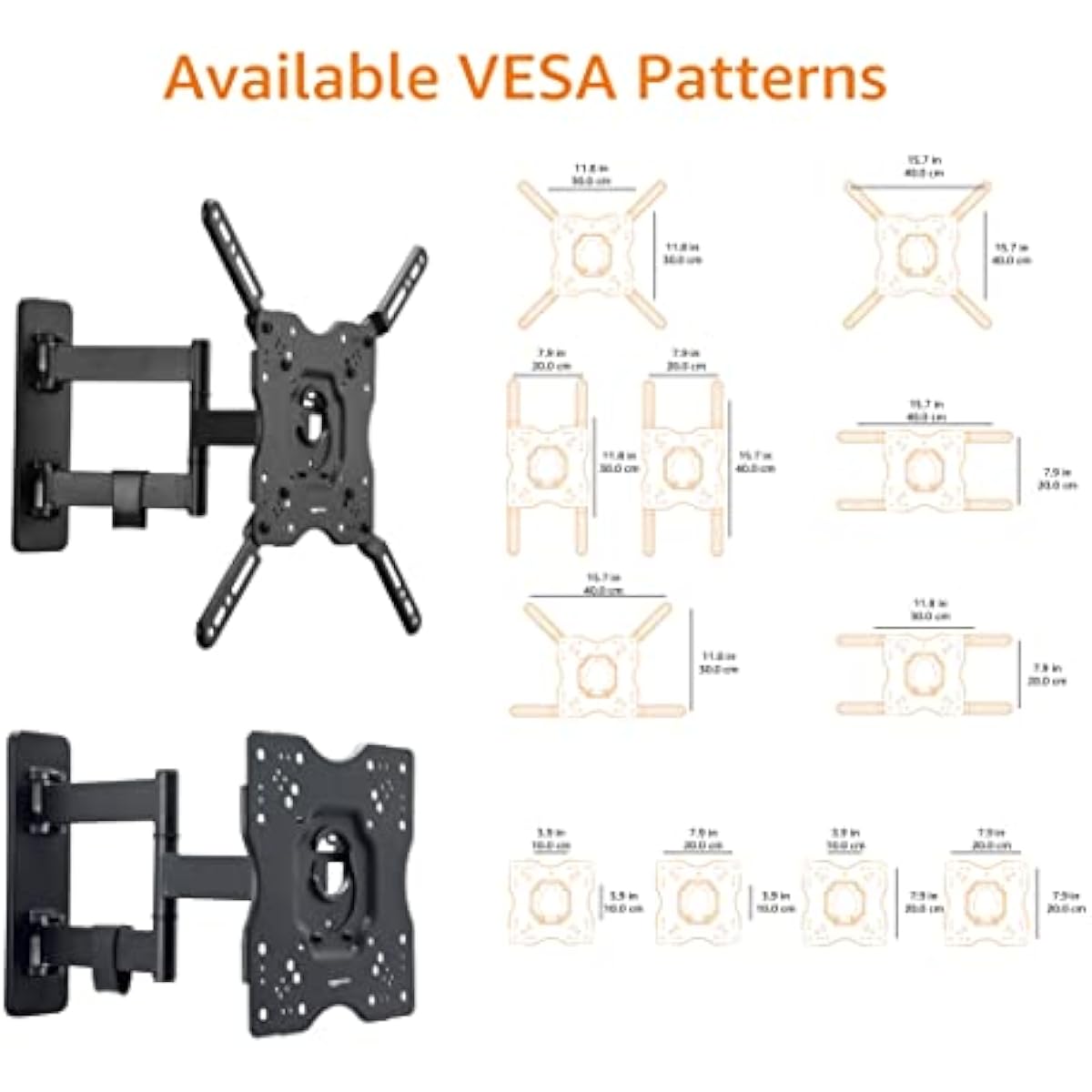 Amazon Basics Full Motion Articulating TV Wall Mount, with Swivel and Tilt, for 26" to 55" TVs and Flat Panels up to 80 Lbs, VESA Compatible, Black