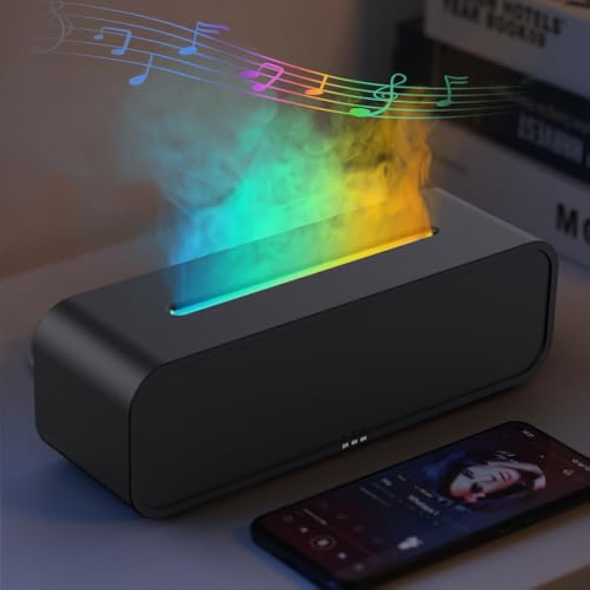 Essential Oil Diffuser, Flame Fire Oil Diffuser, 250ml Cool Mist Aromatherapy Humidifier, Scent Aroma Diffuser with 7 Colors Light, Remote Control, Timer & Auto-Off for Home Room (Black)