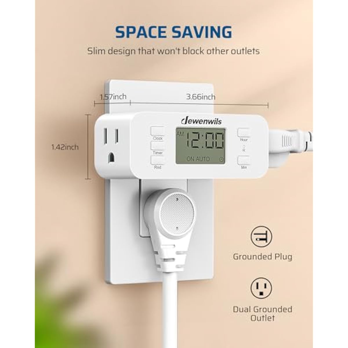 DEWENWILS 24 Hour Programmable Digital Timer Outlet, 2 Pack Timers for Electrical Outlets, Indoor Light Timers for Lamp Fan Aquarium, 2 Grounded Outlet, 125V/15A Resistive/1000W Tungsten, 3 Prong