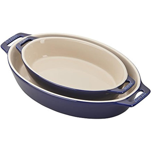 STAUB Ceramic Oval Baking Dish Set, 2-piece, Dark Blue