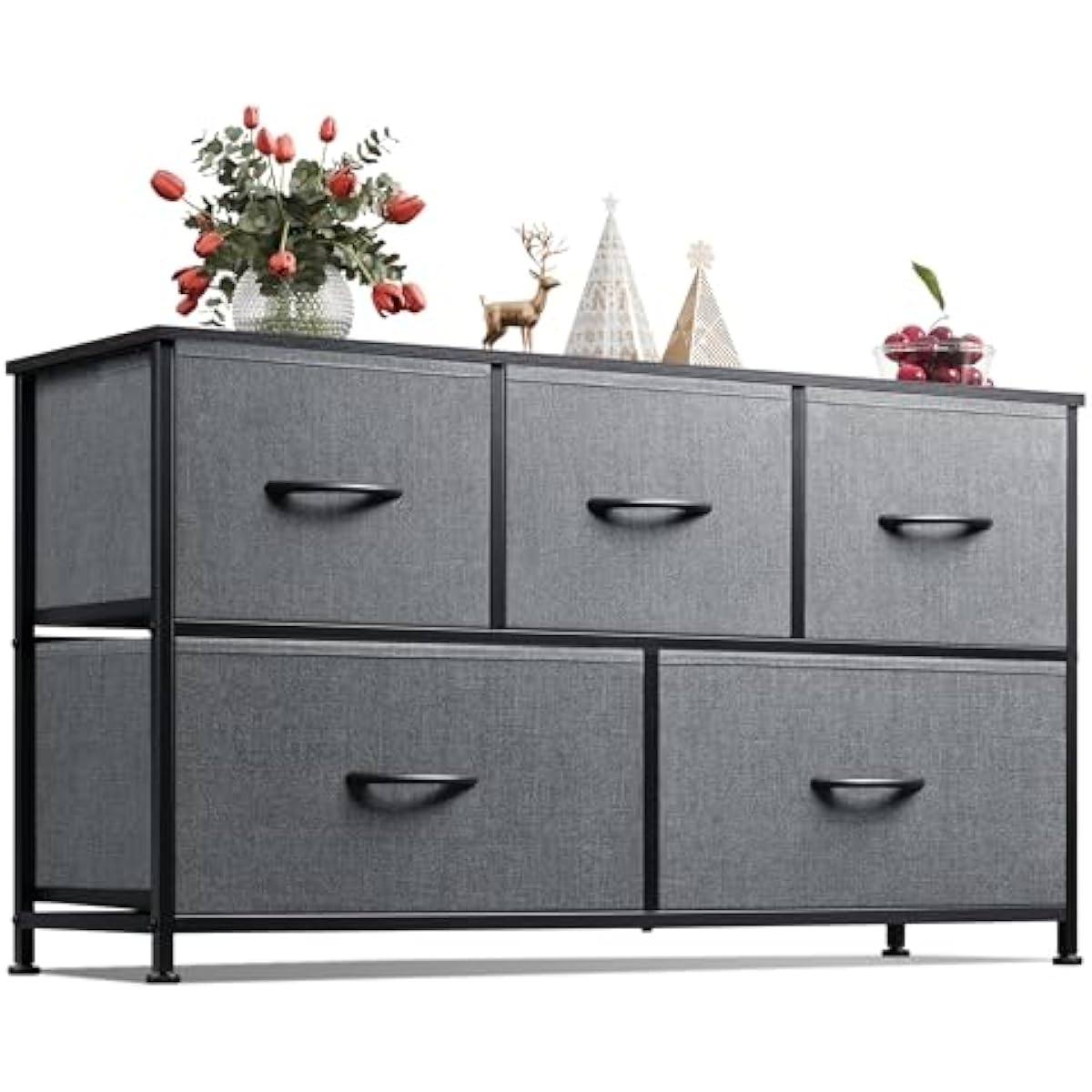 WLIVE Dresser for Bedroom with 5 Drawers, Wide Chest of Drawers, Fabric Dresser, Storage Organizer Unit with Fabric Bins for Closet, Living Room, Hallway, Dark Grey