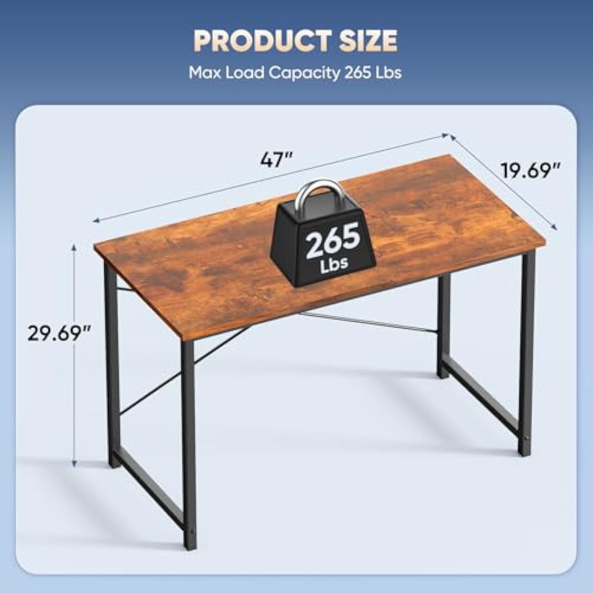 DUMOS 47 Inch Computer Desk for Home Office, Modern Writing Study Table Simple Modern Style for Bedroom Small Space, Large Work Desks with X-Shaped Reinforcement, Wood Brown