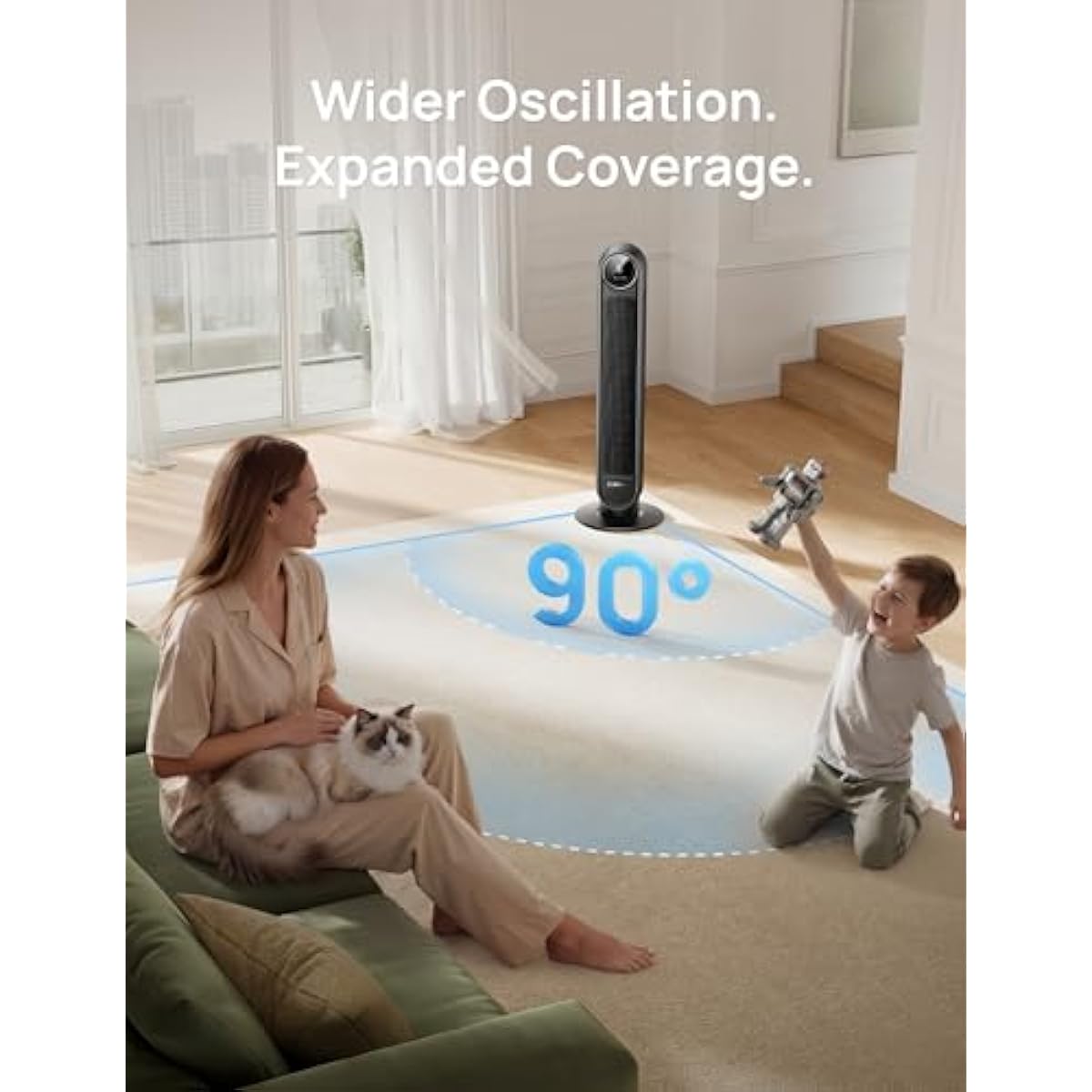 DREO Tower Fan for Bedroom, 2026 Upgraded DC Motor, 28ft/s High Velocity, 20dB Ultra Quiet Standing Fan, 8 Speeds 4 Modes, 90° Oscillating Bladeless Fan for Indoors, Floor Fans with Remote, Black