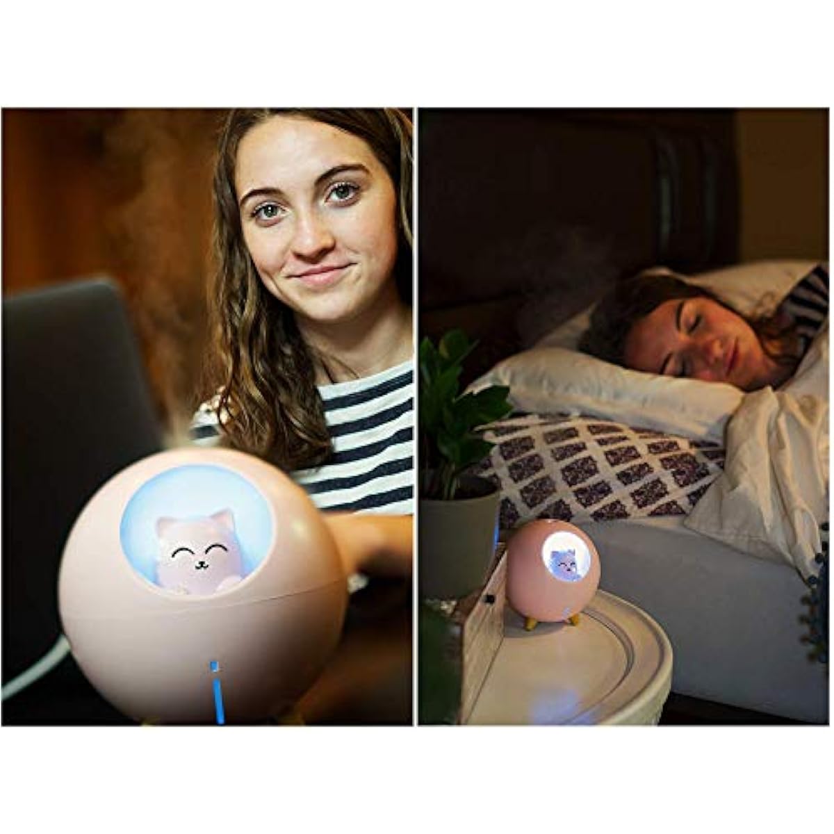 Upgraded Ultrasonic Ultra-Quiet USB Cute Cool Mist Mini Humidifier, for Kids Baby Nursery Bedroom, 7-Color Lights 2 Mist Mode Auto Shutoff Whisper Silent Small Cute Humidifier (220ml, White)