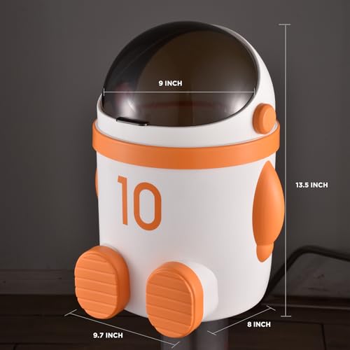 URALFA Astronaut Trash Can, 12 Liter /3.2 Gallon Bathroom Trash Can with Lid, Cute Garbage Can for Kids, Plastic Garbage Can with Swing Lid, Spaceman Wastebasket for Bedroom, Dorm, Living Room, Orange