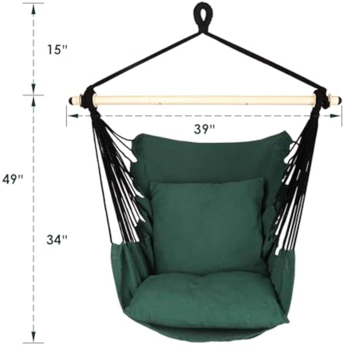 Highwild Hammock Chair Hanging Rope Swing - Max 500 Lbs - 2 Cushions Included - Steel Spreader Bar with Anti-Slip Rings - for Any Indoor or Outdoor Spaces (D- Cushions Included-Green)