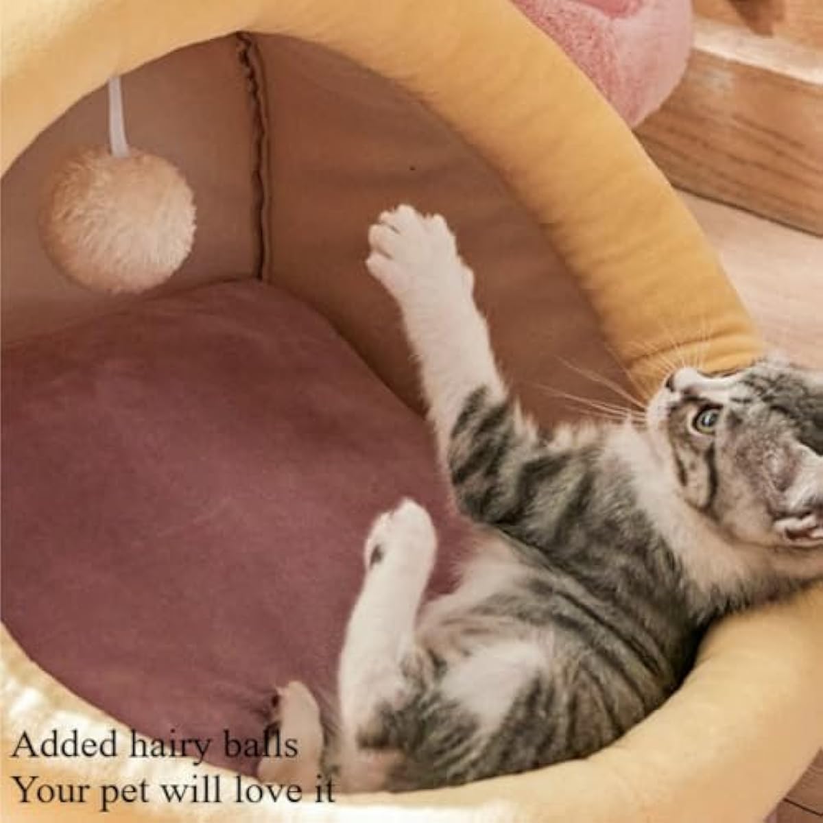 Warm Soft Cave Dog Bed & Cat Bed - Cute Indoor Pet Bed for Cats Up to 16 Lb, Small Dogs & Puppies, Cozy Cave Design for Cats and Puppies(Pink Rabbit,18.5''X14.17''X16.14'')