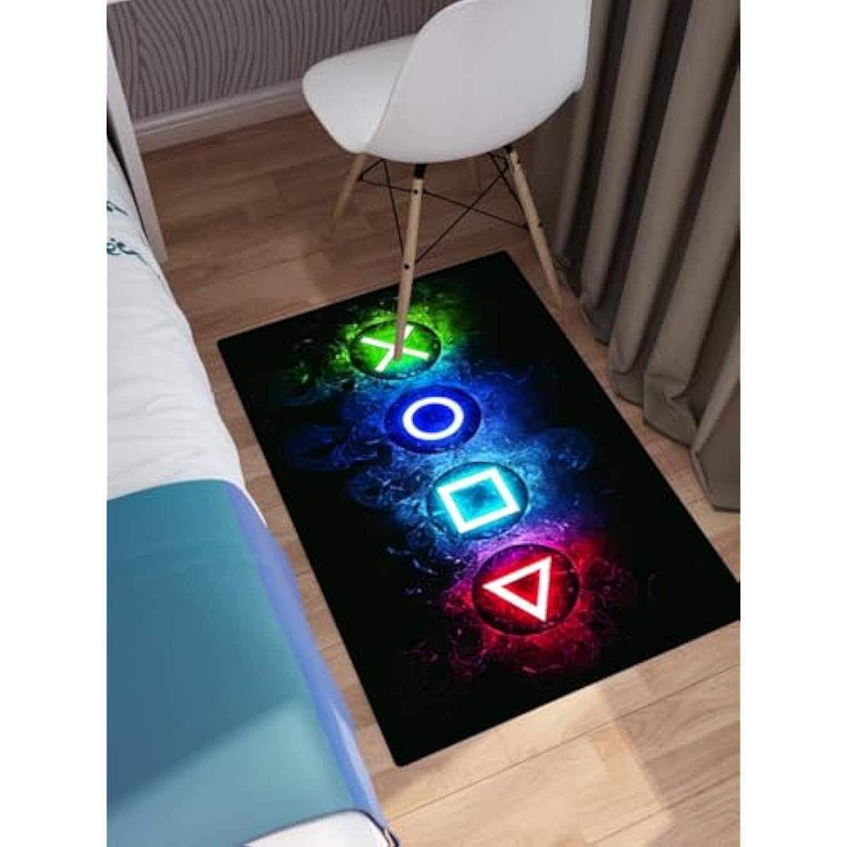 Gaming Area Rugs for Boys Cool Game Style Bedroom, Gamer Rug Boys Room Decor, Video Games Bedroom Carpet for Teens, Controller Gamepad Player Standing Throw Doormats Yoga Mat Black