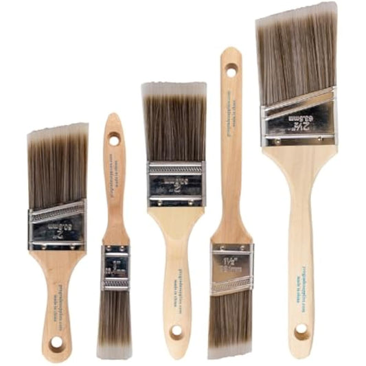 Pro Grade Paint Brushes, 5-Piece Paint Brush Set, Flat & Angle Brushes for Walls, Trim, Cabinets, Interior & Exterior Latex and Oil Paints, Stains