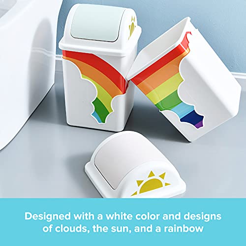 Rainbow Trash Can I Waste Basket for Kids Room - Swing Top Trash Can with Lid - Spill Proof Garbage Can for School & Daycare - For Baby Nursery and Rainbow Themed Room Rainbow Newborn Gift