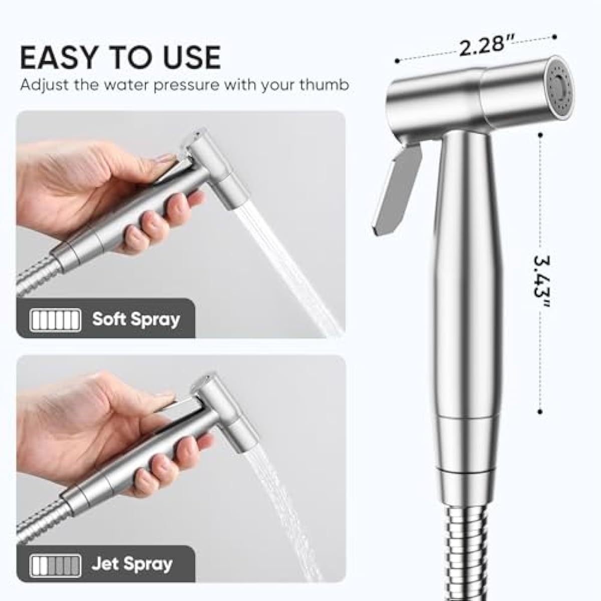 Arofa Handheld Toilet Bidet Sprayer for Toilet-Adjustable Water Pressure Control with Bidet Hose for Feminine Wash, Stainless Steel Brushed Nickel Bidet Faucet Cloth Diaper for Baby Wash