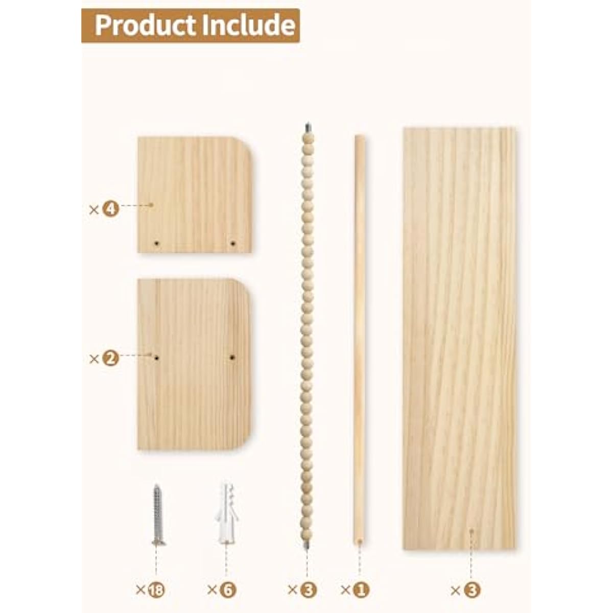 Nursery Floating Shelves for Wall, Set of 3 Book Shelves Natural Wood Wall Mounted Organizer with Towel Bar Hanging Bookshelves Nursery Decor for Kids Room, Bedroom and Kitchen