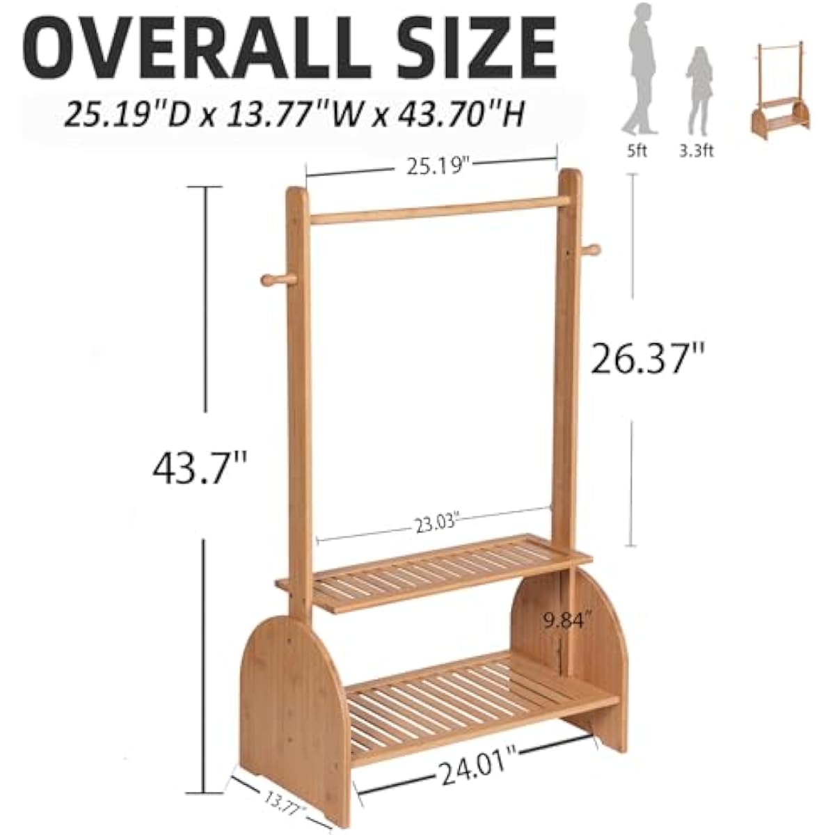 Kids Clothing Rack with Adjustable Rods, Children Clothes Garment Rack for Kids Baby Pet, Kids Dress Up Rack with 2 Bottom Shelves, Kids Wardrobe Closet for Toddlers Nursery (Natural)