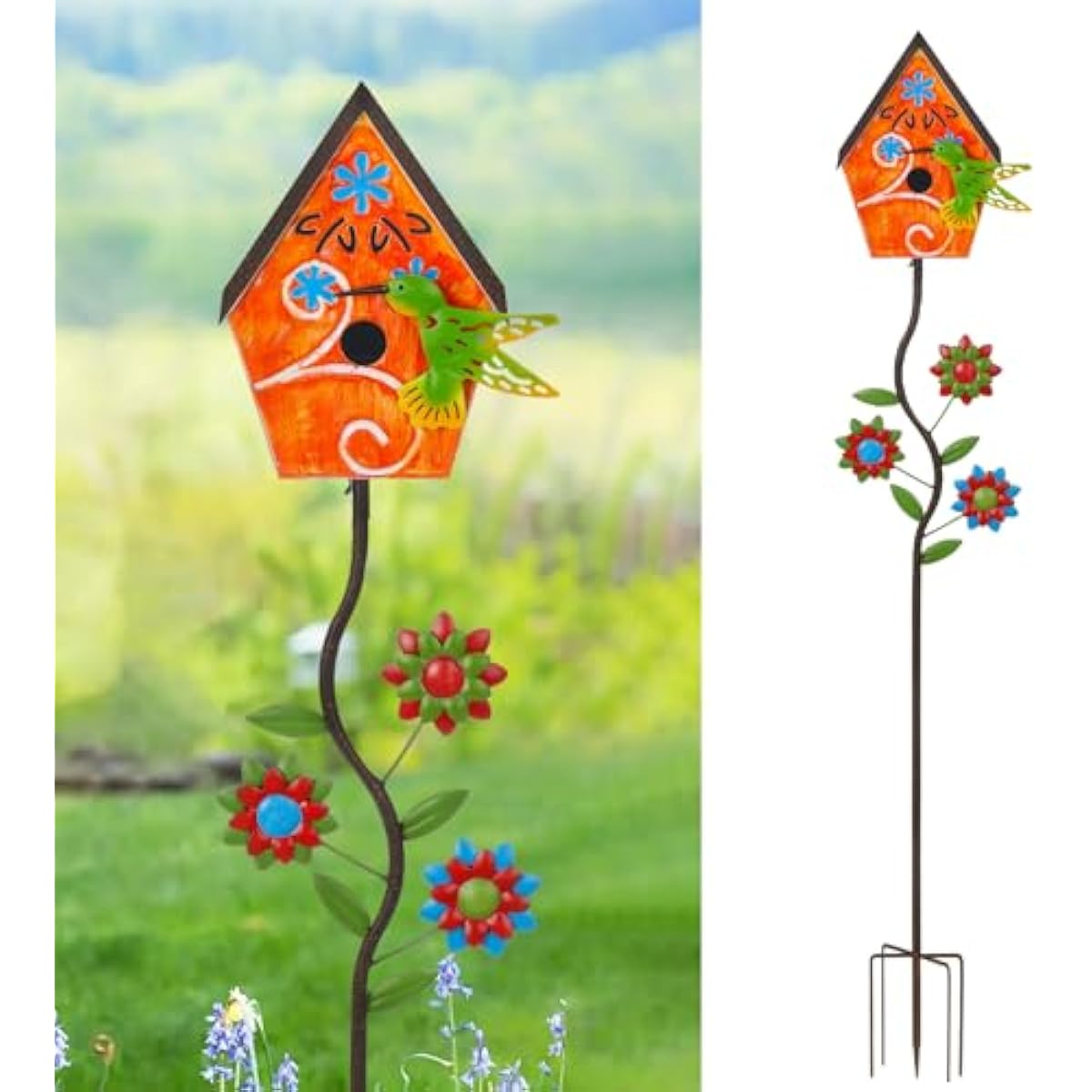 51” Bird Houses Stake for Outside, Metal Wild Bird Feeder Birdhouse Stake Pole with Hummingbird Design Outdoor Decorations for Patio, Backyard, Garden