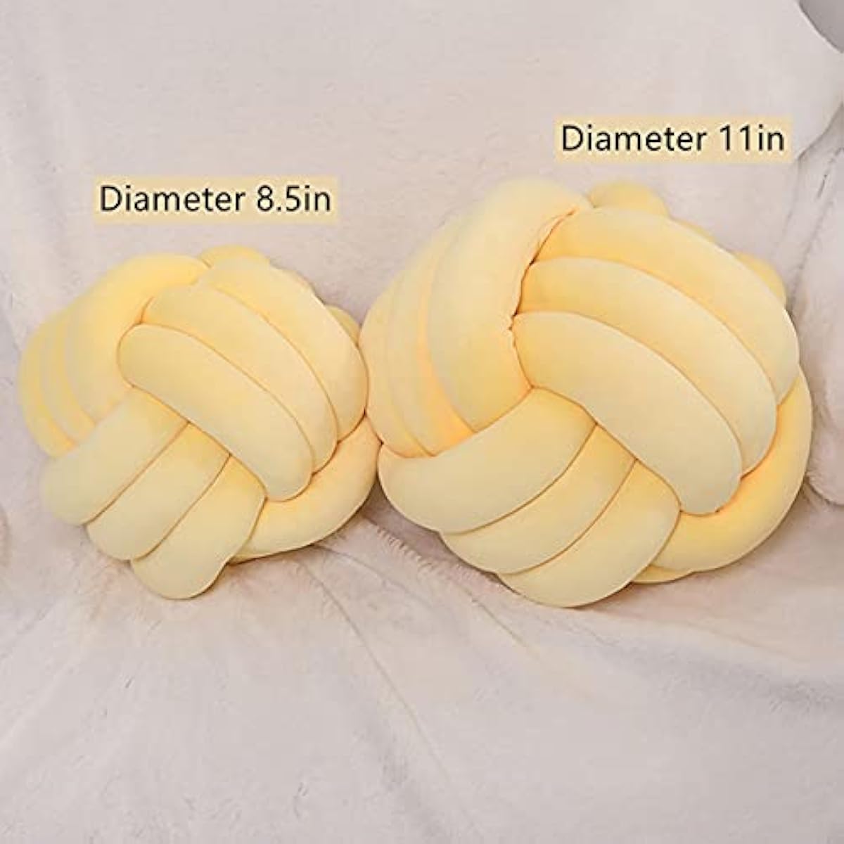 Knot Pillow Ball Round Cushion Pillows, Children Room Decoration Plush Toys Calming Stress Relief Toy (Yellow,8.5in/22cm)