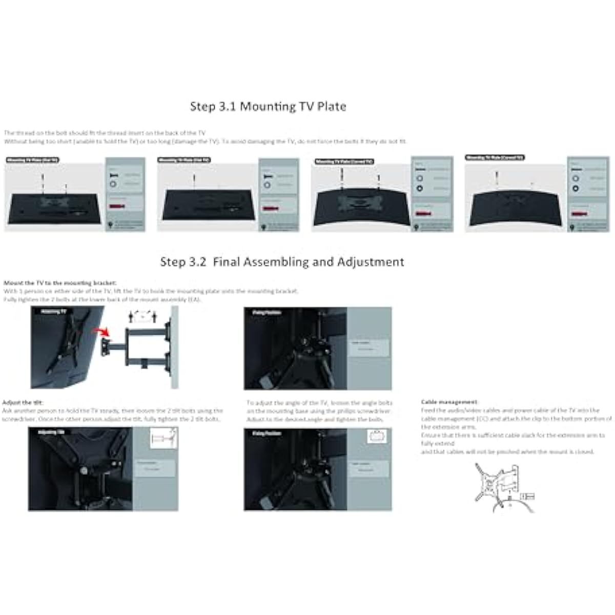 Amazon Basics Full Motion Articulating TV Wall Mount, with Swivel and Tilt, for 26" to 55" TVs and Flat Panels up to 80 Lbs, VESA Compatible, Black
